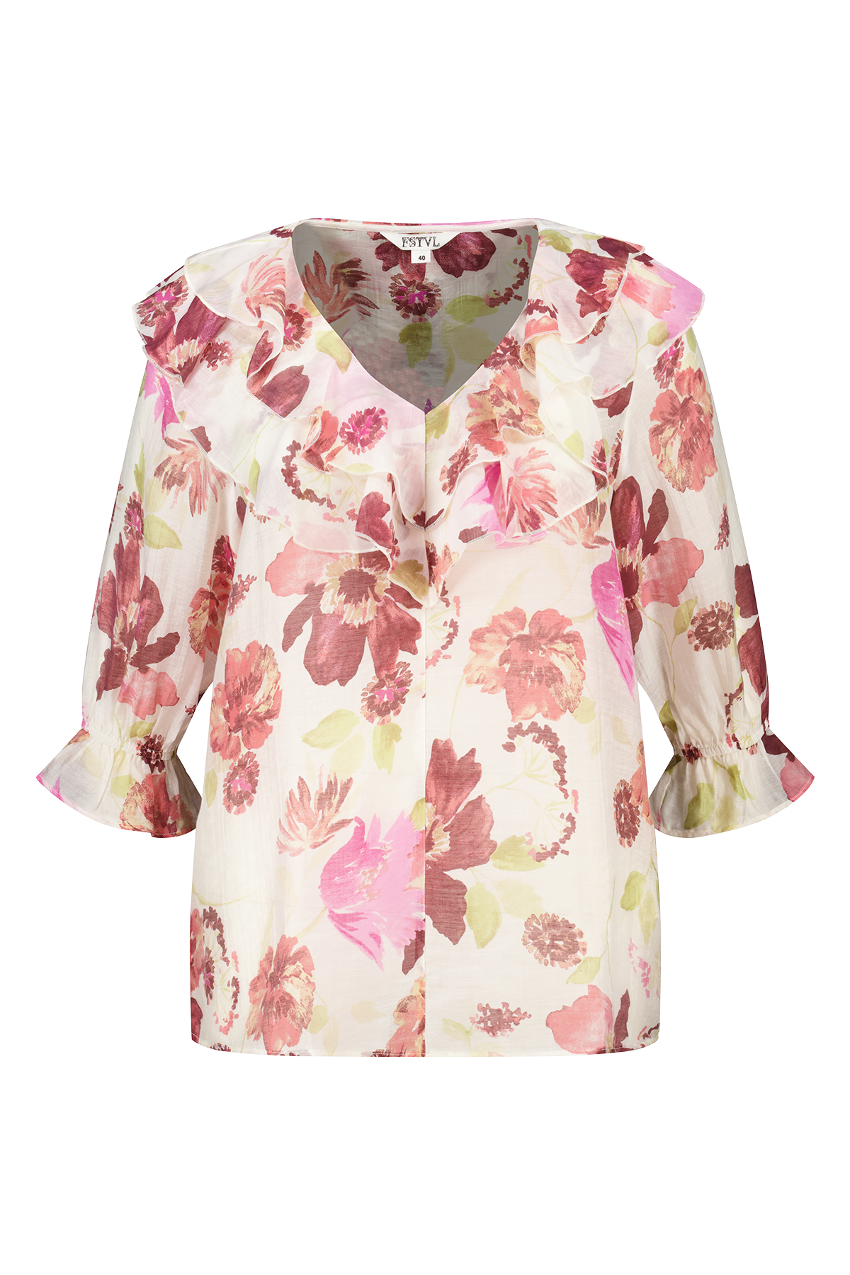 Blouse met ruches en print Multi Pink