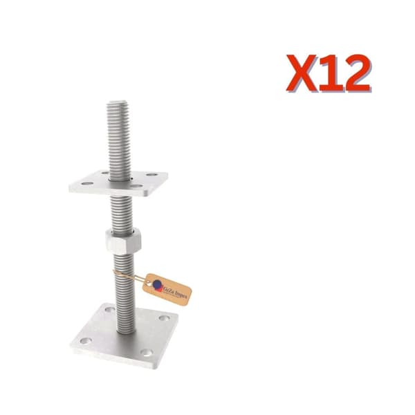 Søylesko justerbar med plate, løs mutter M20x200 Sinkflak, 4 stk