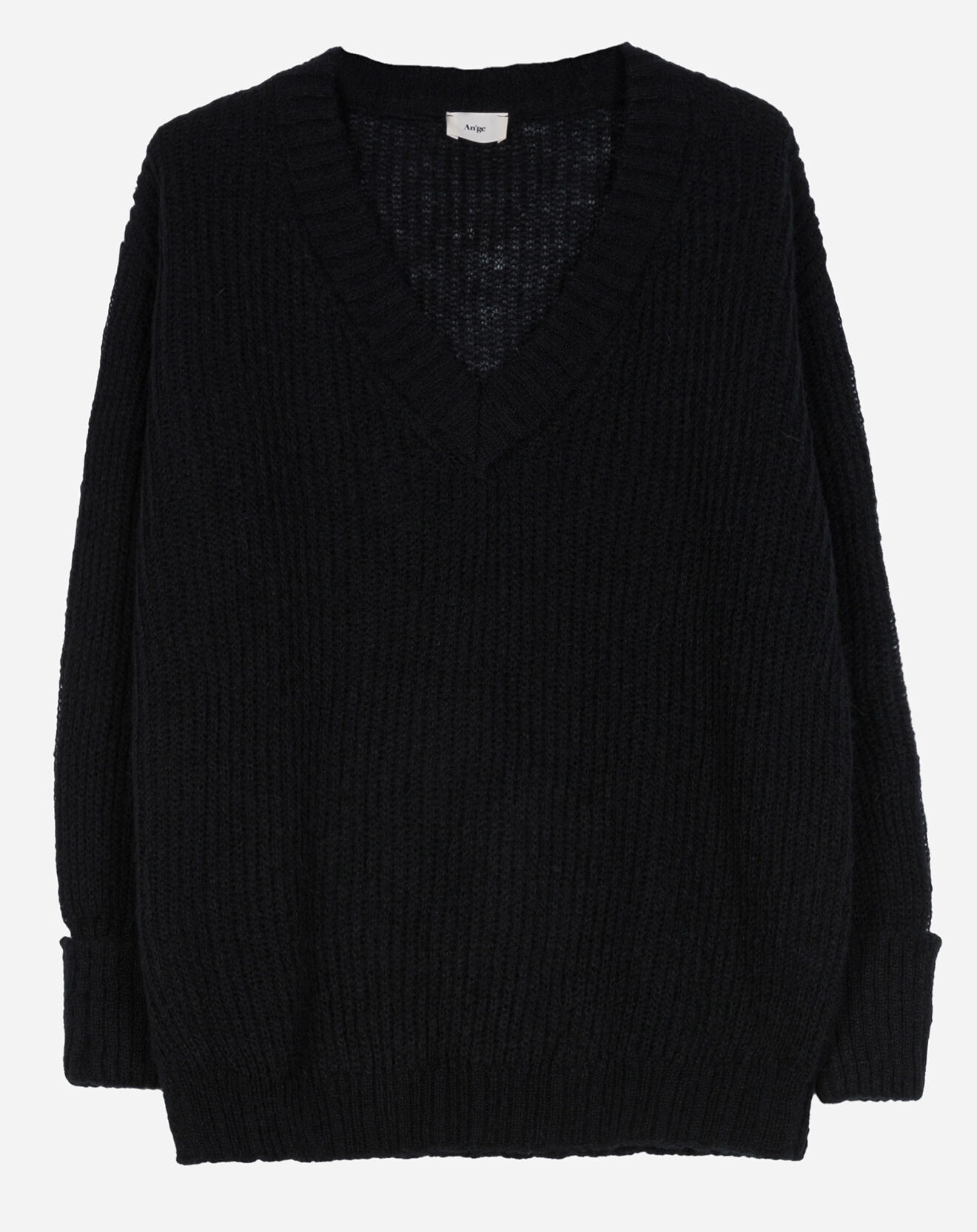 An'ge Pull en Maille mélangée Leena Col V noir