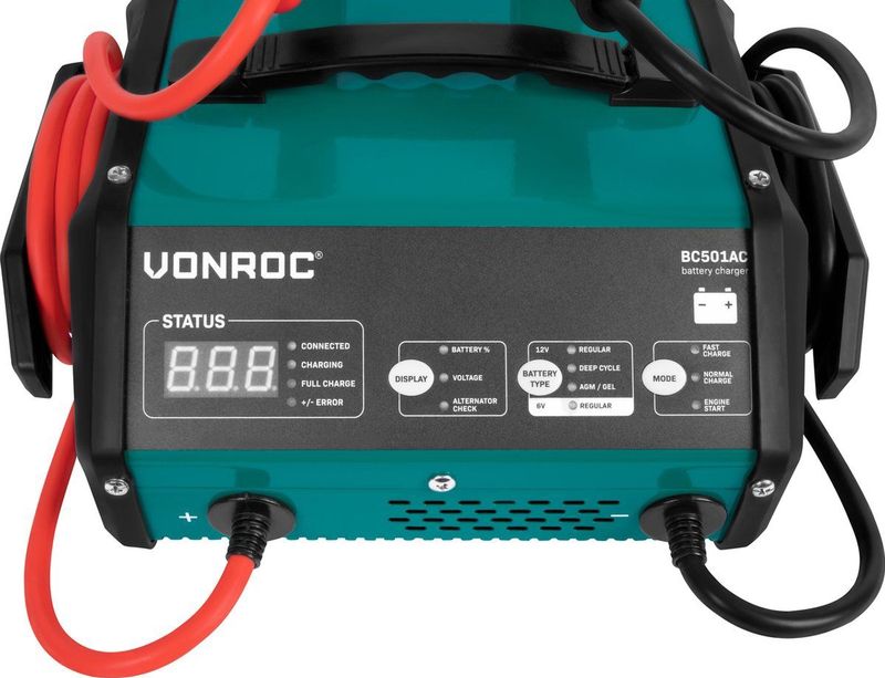 VONROC Acculader - Jump Starter - Max. 15A - Voor Loodzuuraccu’s 6V of 12V