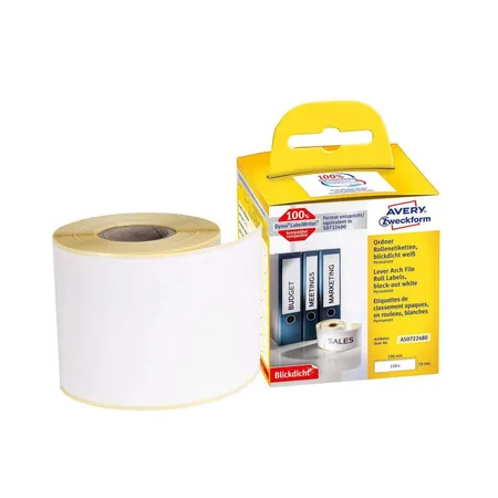 Avery Zweckform AS0722480 Rollenetiketten Ordnerrücken Etiketten 59 x 190 mm, 1 Rolle/110 Etiketten, weiß