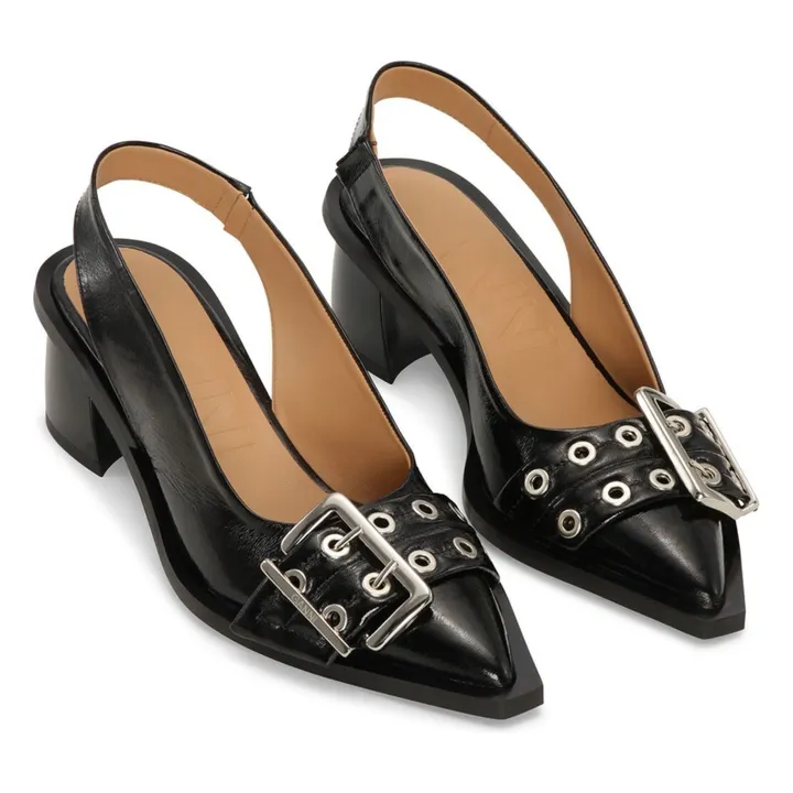 Ganni Escarpins Feminine Buckle Slingback Fibres Recyclées | Noir