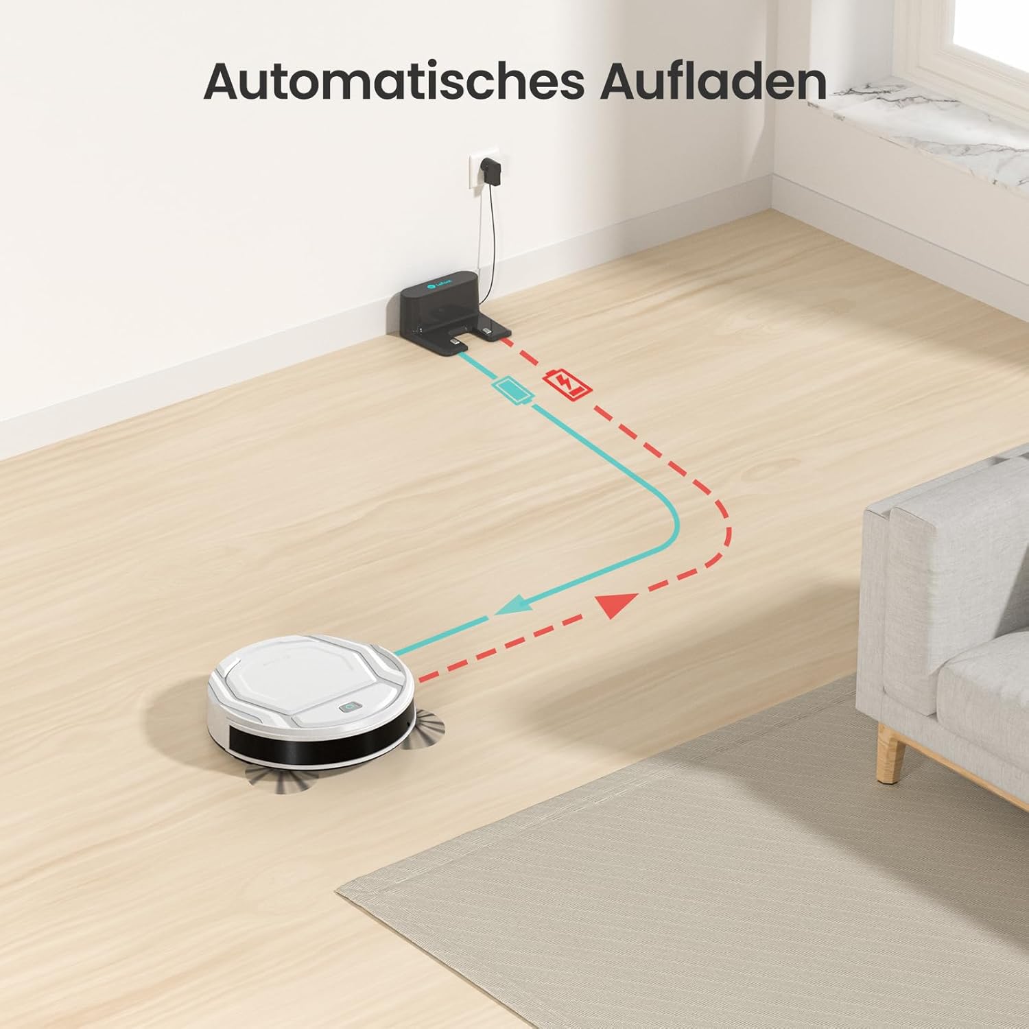 LEFANT M210W Saugroboter ohne Wischfunktion, Staubsauger Roboter mit 2200 Pa Saugkraft, 120 Min.Steuerung per WLAN, Bluetooth, Alexa und App, für Tierhaare und Harte Böden