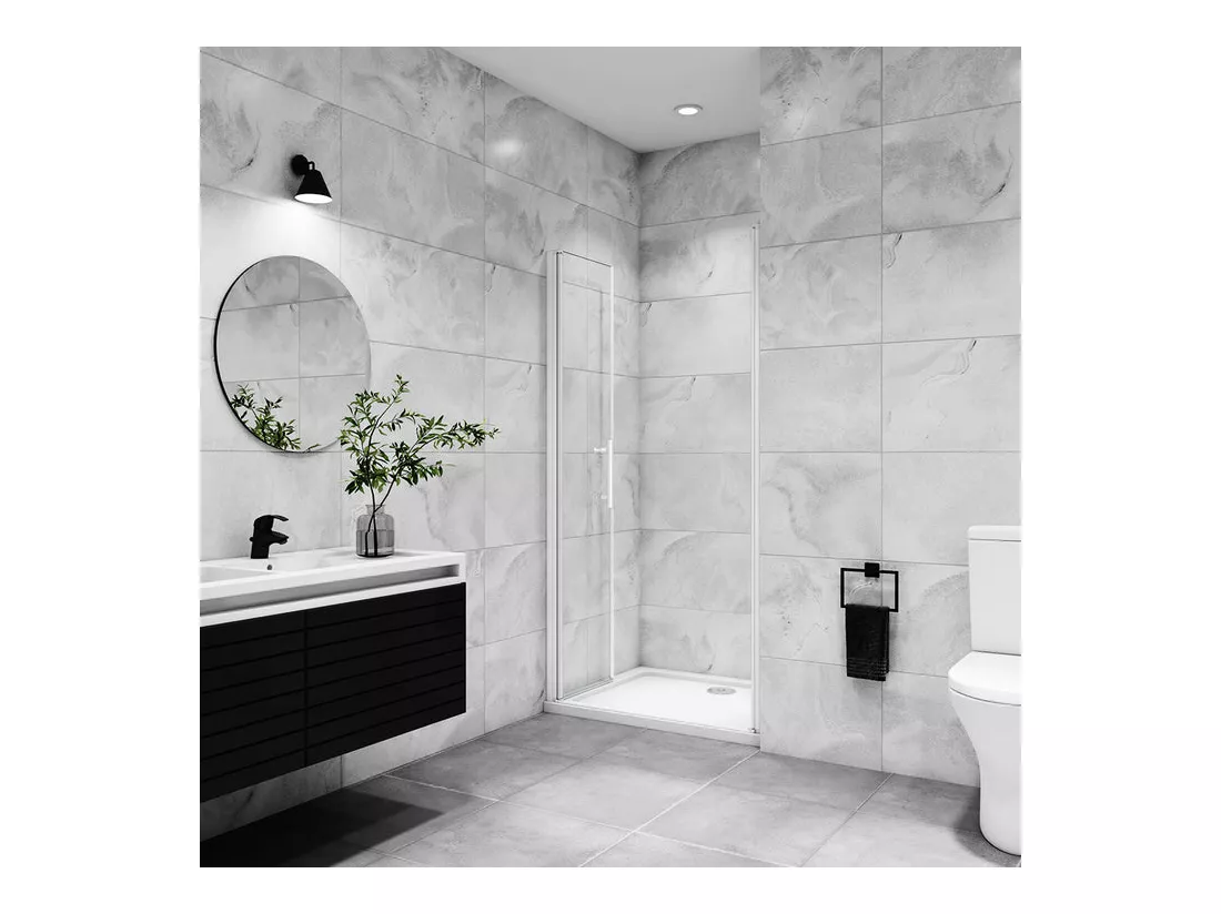 Porte de douche battante 80x180cm profilé blanc en 5mm verre anticalcaire porte de douche Hauteur 180cm Installation en niche