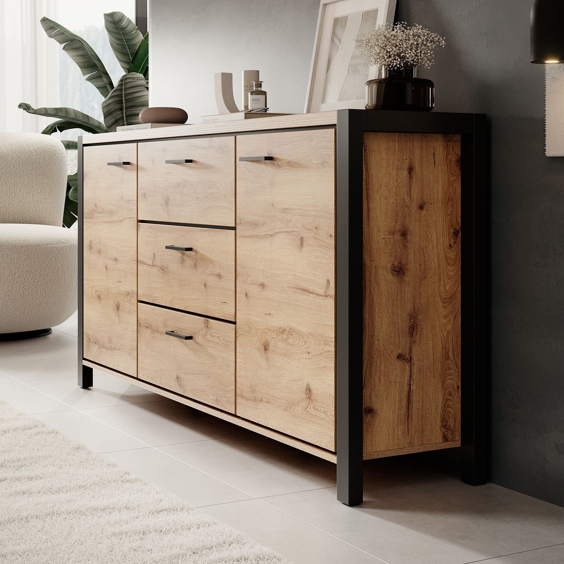 Acapulco - Dressoir - Eiken/zwart - 180x41x91 cm
