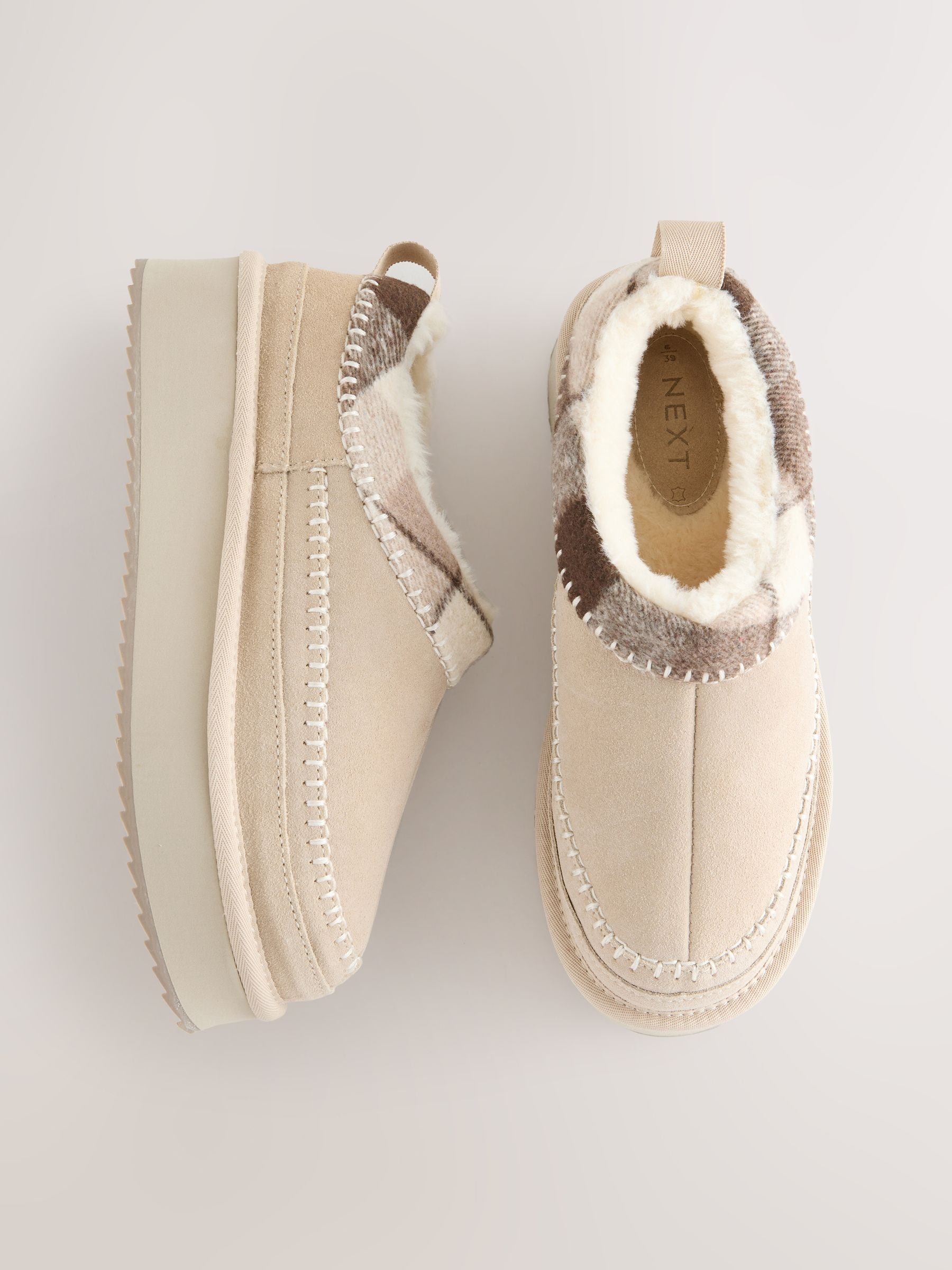 Nertsgrijs/bruin - Forever Comfort® Leather Fur Lined Cosy Platform Shoes