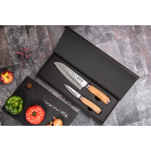 2 couteaux de cuisine Wusaki Damas VG10 en coffret élégant noir Wusaki