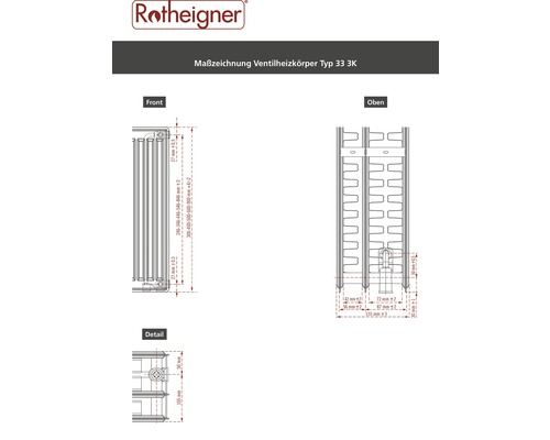 Rotheigner ventielradiator type 3K (33) 6-weg (onder of zijkant) 300 x 400 mm wit zonder montagebeugels