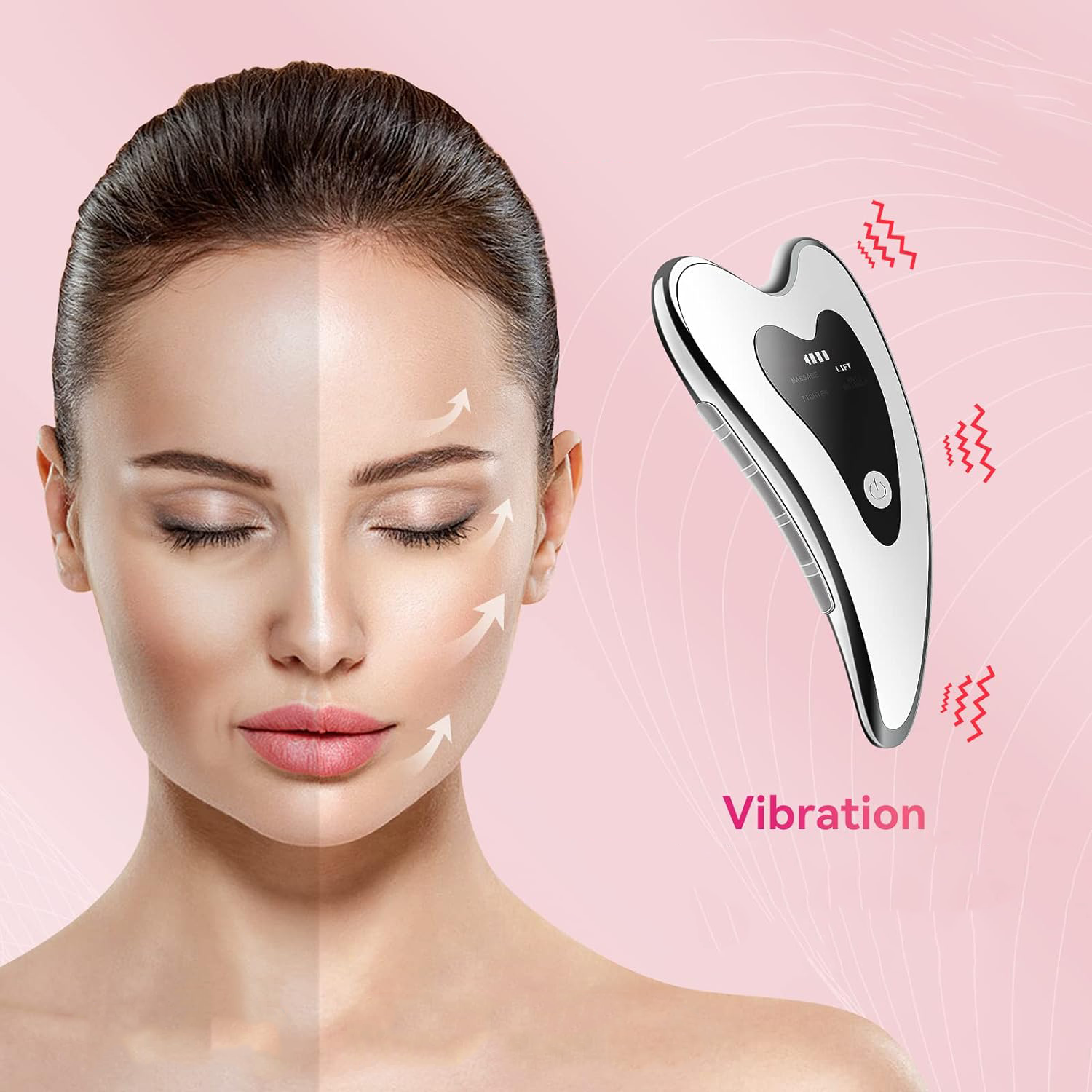 Elektrisches USB Gesicht Massage Gerät Gua Sha Wärme Beauty Schaber - Weiss