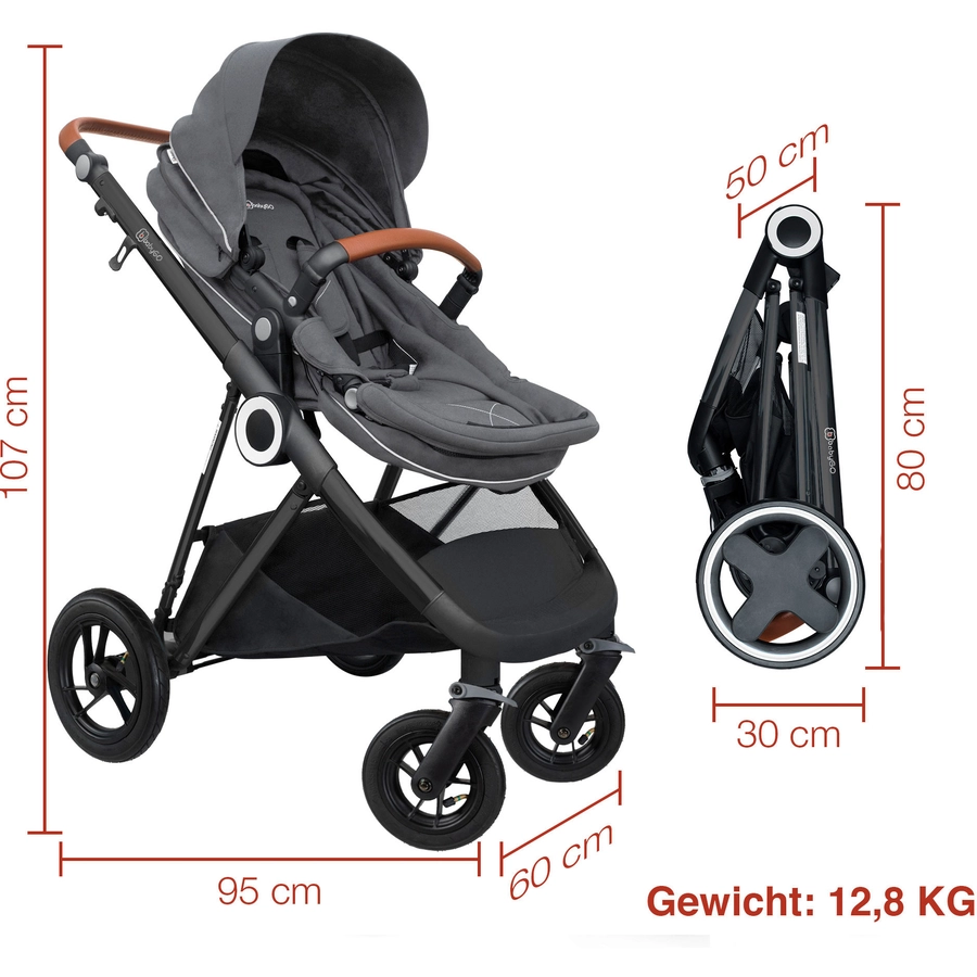 babyGO Kombikinderwagen Halime 3 in 1 Air Black Grey