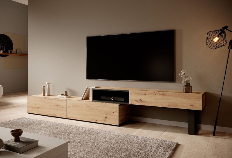 Meubella - Kandelo - TV-Meubel - Eiken - Zwart - 240 cm