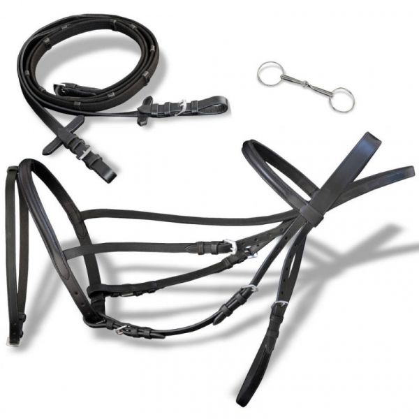 Cabeçada de Couro com Rédeas e Brida, Preto, Cob - 90896