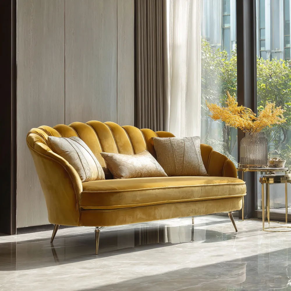 2-Sitzer-Sofa Samt 160x85x75 cm - Gelb - Vintage Stil