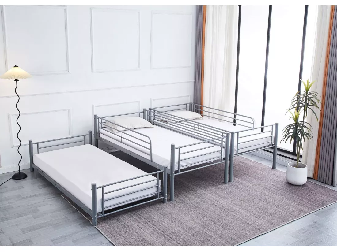 Lit superposé 3 étages TRIPLE Gris 3 couchages 90x190 cm
