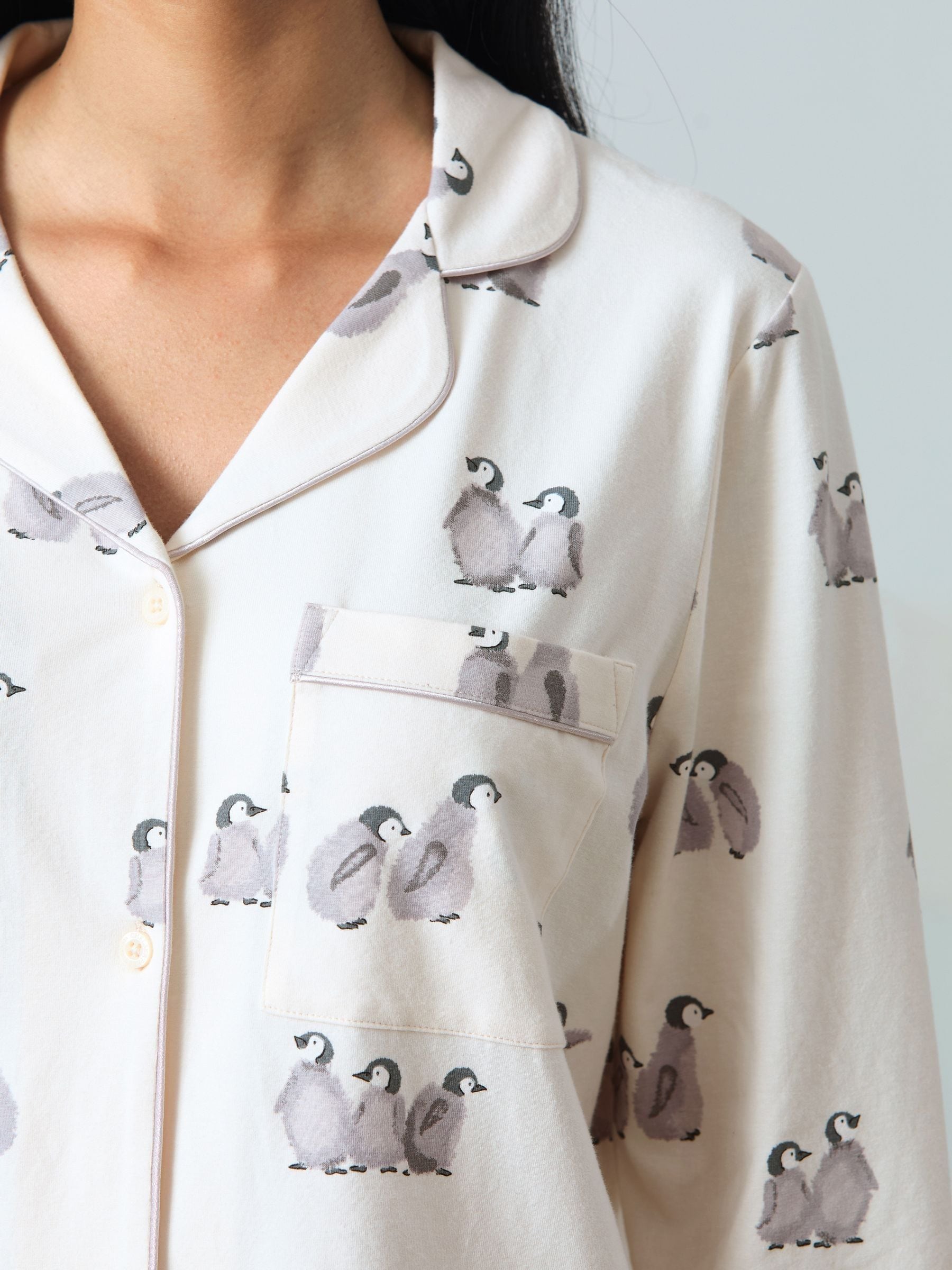 Chelsea Peers Cotton Penguin Print Long Pyjamas Set