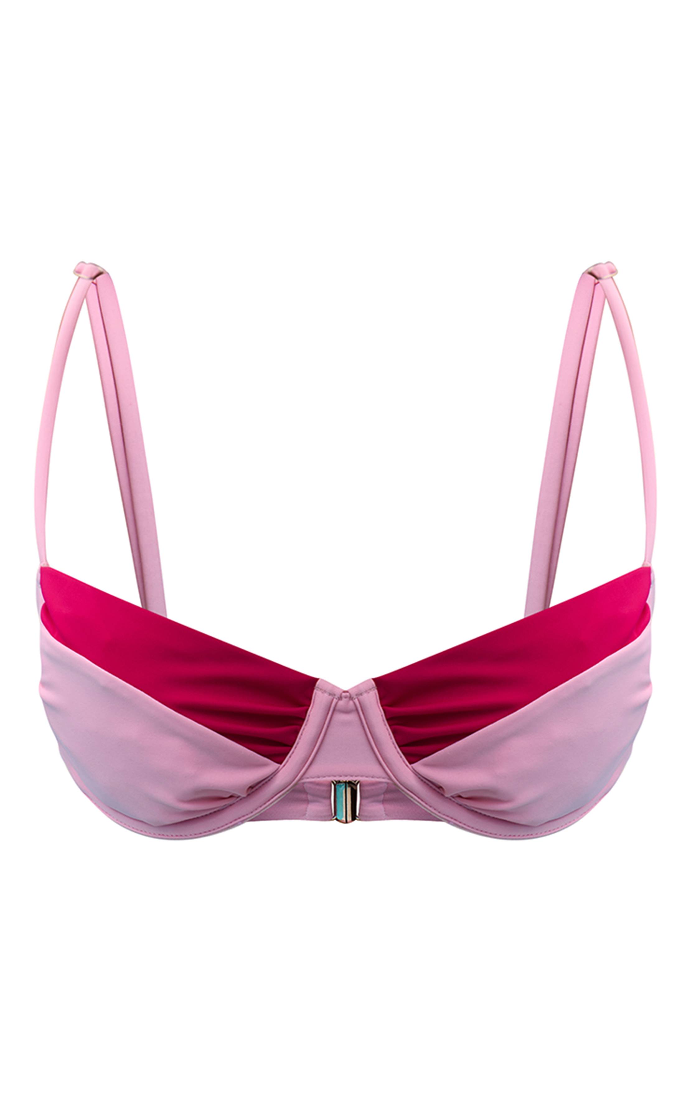 Fuchsia Haut De Bikini À Armatures Froncé Contrasté
