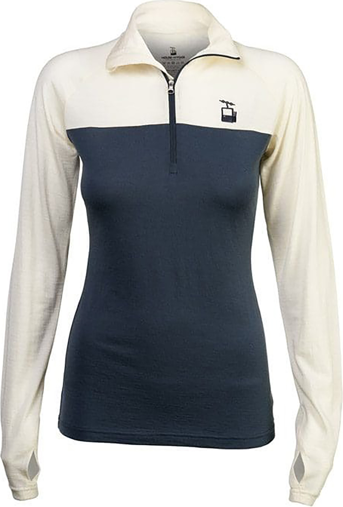 HyggeWool Zip Neck Dame Mørkeblå/Hvit