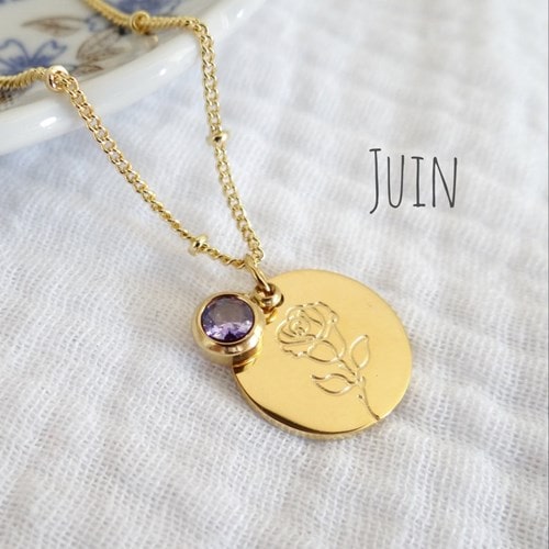 Collier fleur pierre naissance juin
