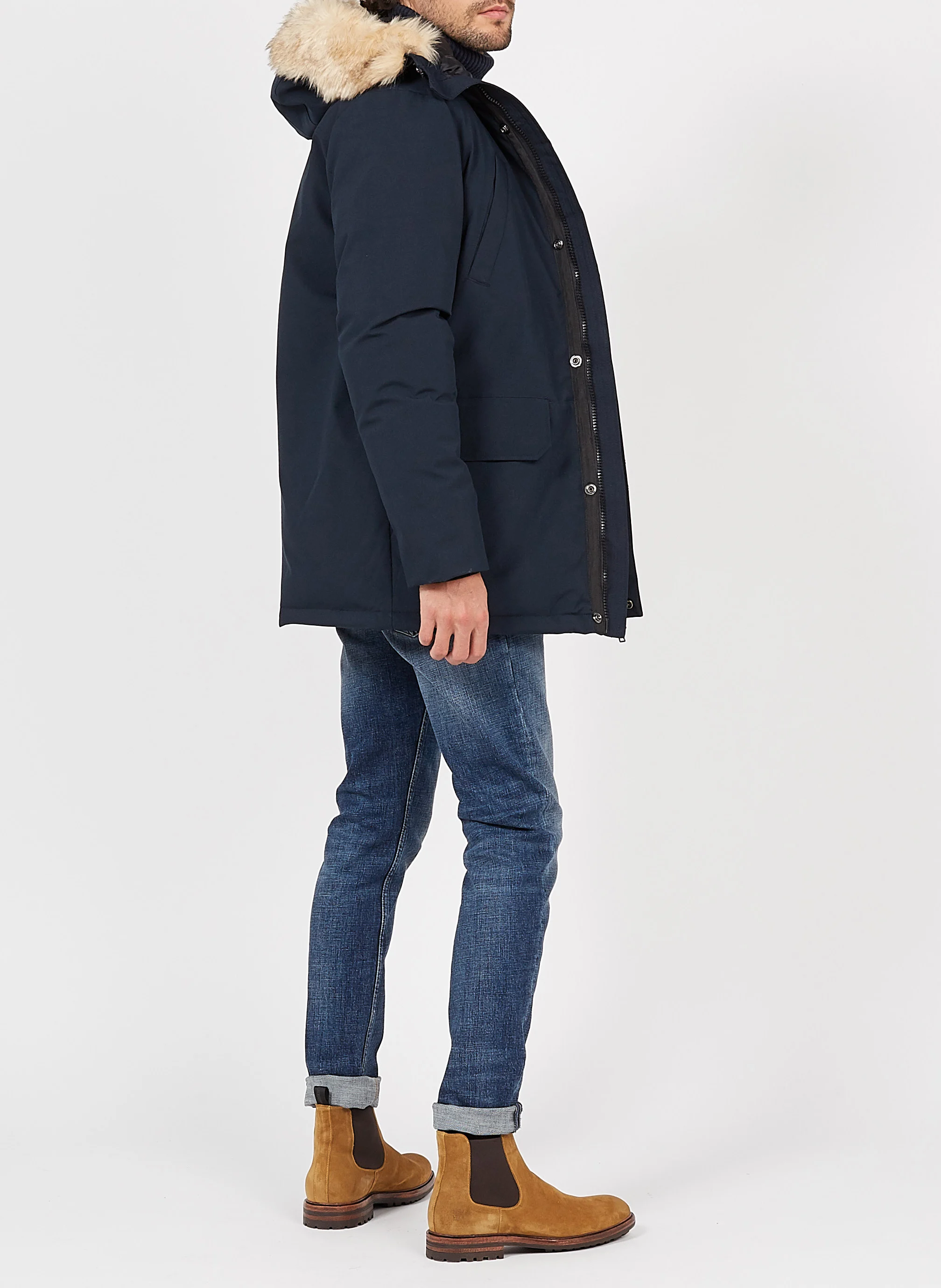 Parka longue avec capuche | Bleu