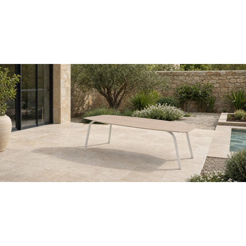Table d'extérieur OUDON en aluminium plateau effet bois