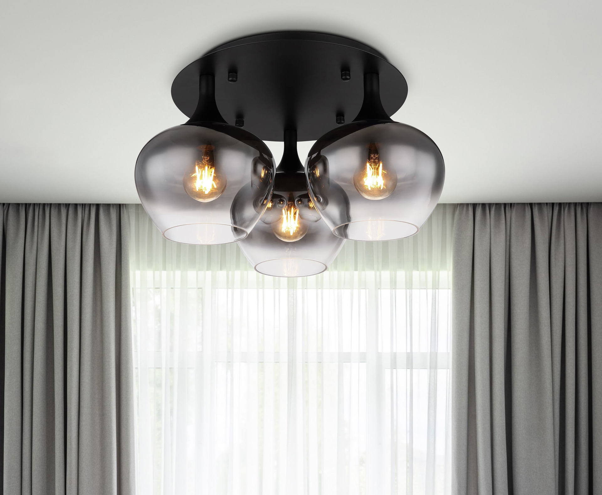 GLOBO Retrofit Deckenlampe MAXY 3-flg schwarz /Rauchglas