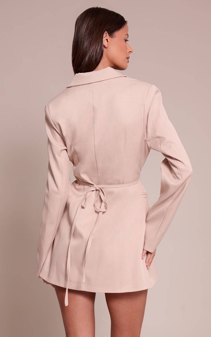 Gris Pierre Robe Blazer Tissée Avec Ceinture