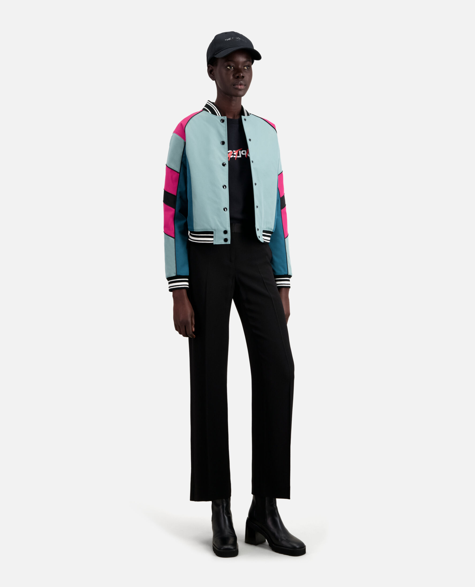 Short jacket with multicoloured patchwork