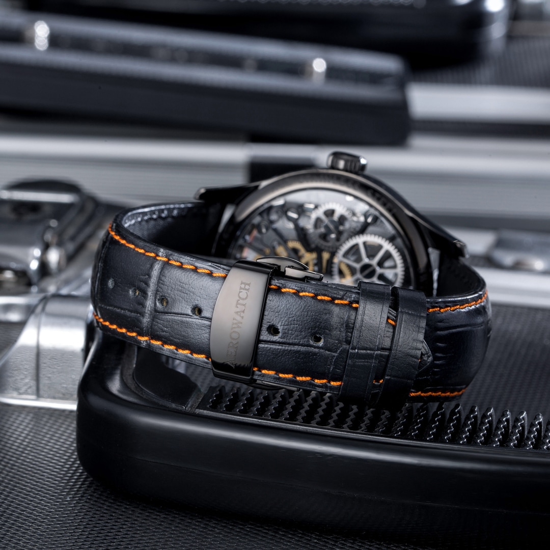 Aerowatch Renaissance Cobweb Skeleton Schwarz / Orange