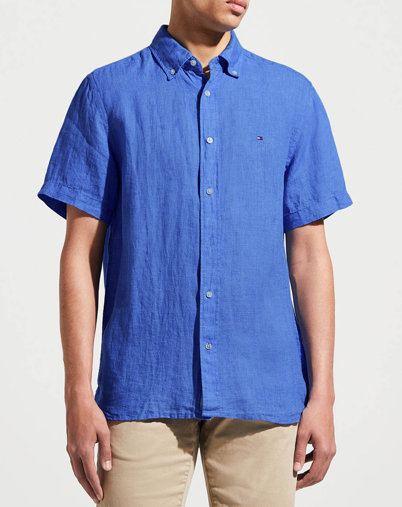 Tommy Hilfiger Chemise droite 100% Lin Pigment Dyed bleue