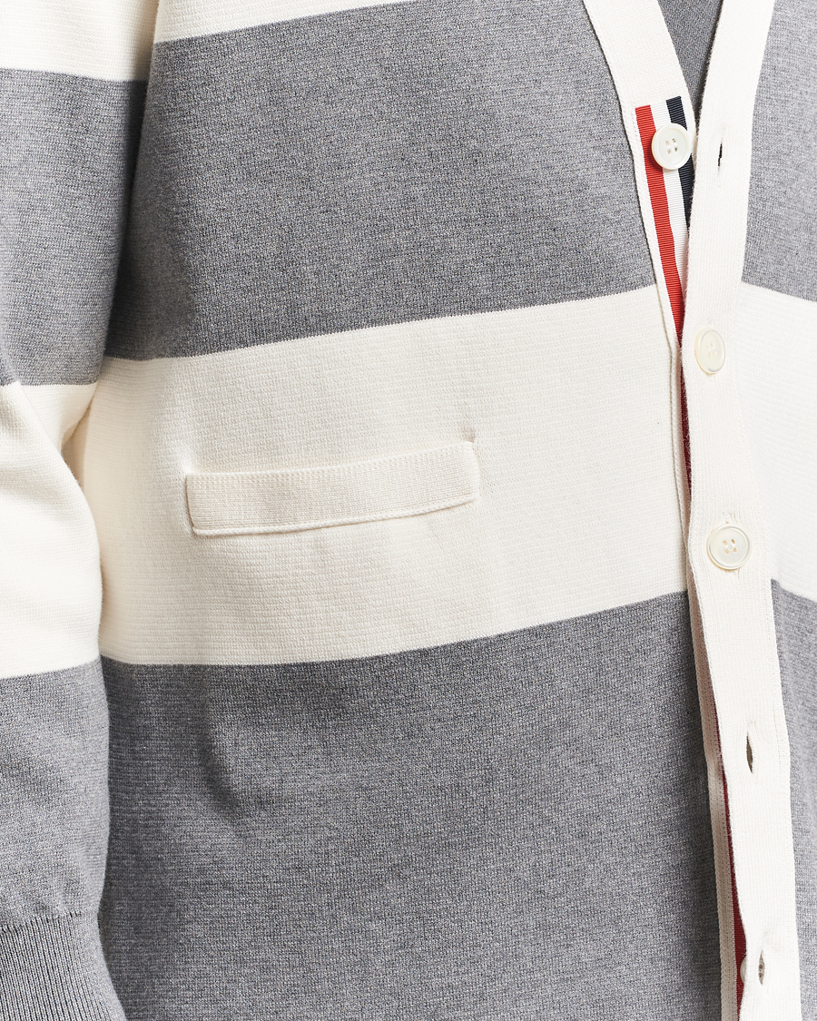 Thom Browne Rugby Stripe Cotton Cardigan Grey/White