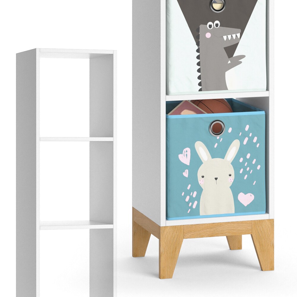 VitaliSpa Kinderregal Hochregal Würfelregal Malia Weiß Eiche modern 35x160 cm Kinderzimmer Regal Kindermöbel Ablage Fach Spielzeugaufbewahrung Spielzeugablage Kinderkleidung
