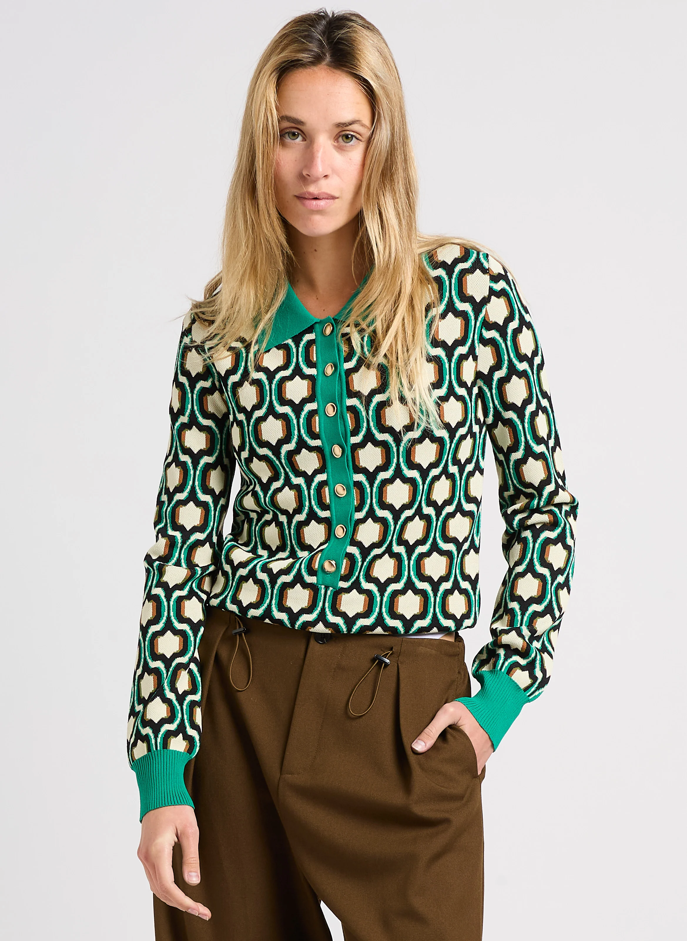 PALMEROS - Gilet col classique en jacquard | Vert