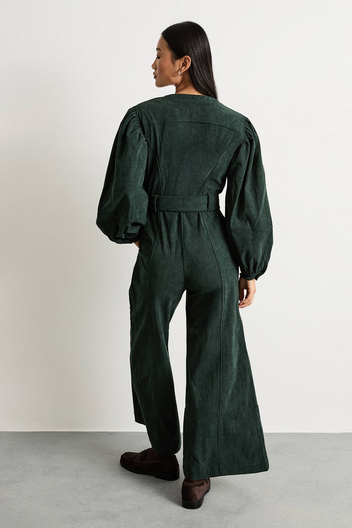Warehouse Combinaison Petite en Velours Côtelé avec Zip et Ceinture