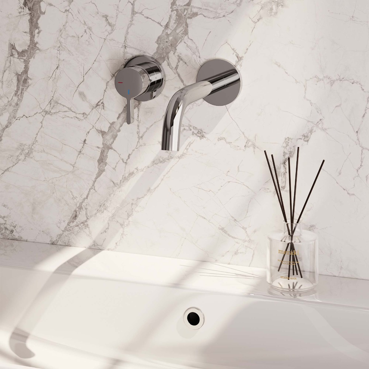 Brauer Chrome Edition ColdStart wastafelkraan inbouw gebogen uitloop en rozetten model E2 chroom