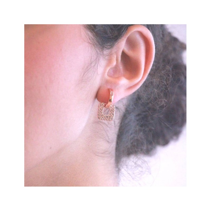 Boucles d'oreilles Classic Square - Or Rosé et Cristal