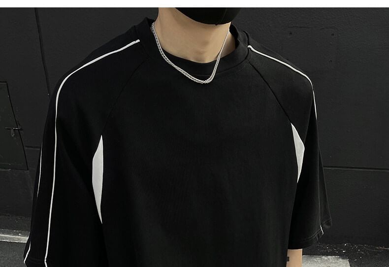 Omozando - Oversized T-shirt met ronde hals, elleboogmouwen en kleurblokken