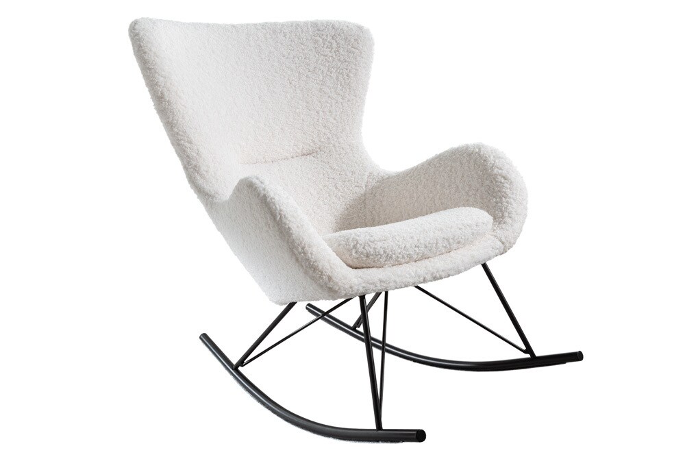 riess-ambiente Schaukelstuhl SCANDINAVIA SWING - weiß Bouclé Sessel schwarz Metall Wippmechanik