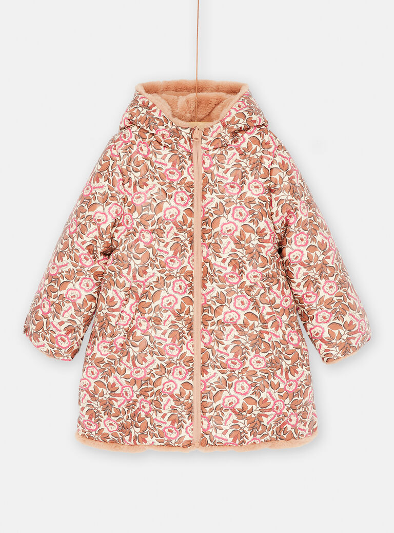 Parka à capuche réversible rose et noisette