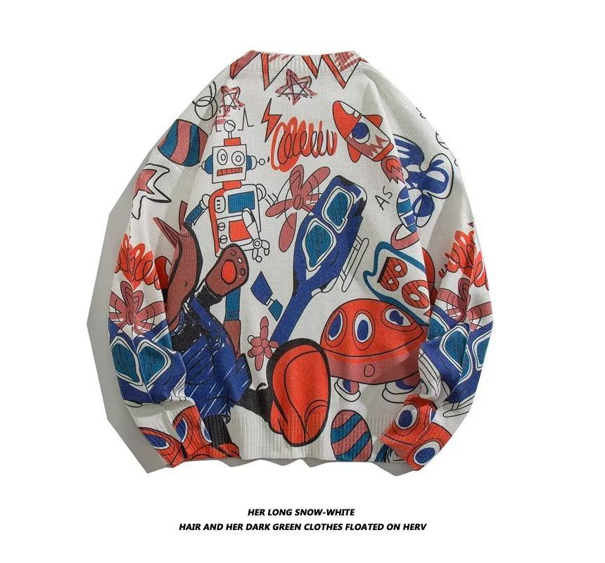 Shineon Studio - Cartoon Print Trui met Ronde Hals