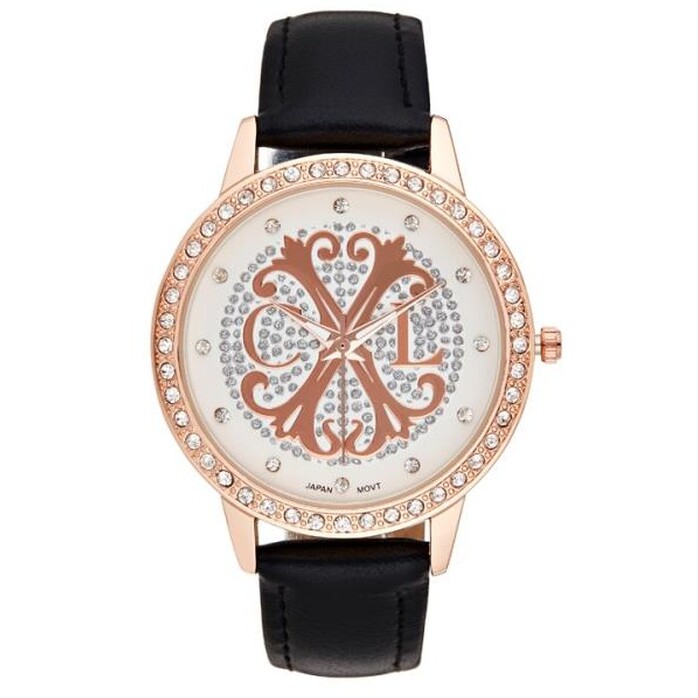 Montre à quartz en polyuréthane - Noir & doré rose