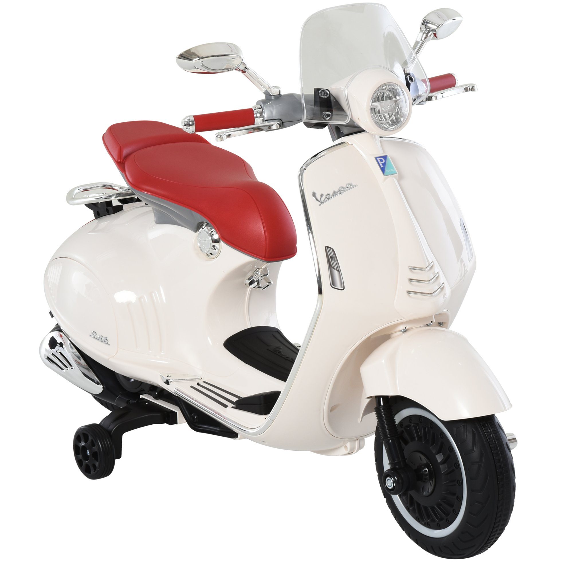 Motocicleta elétrica infantil HOMCOM com MP3, luzes e música, para crianças de 3 a 6 anos, em PP, branca, capacidade de carga de 30 kg (1 unidade), 108 cm (C) x 49 cm (L) x 75 cm (A)