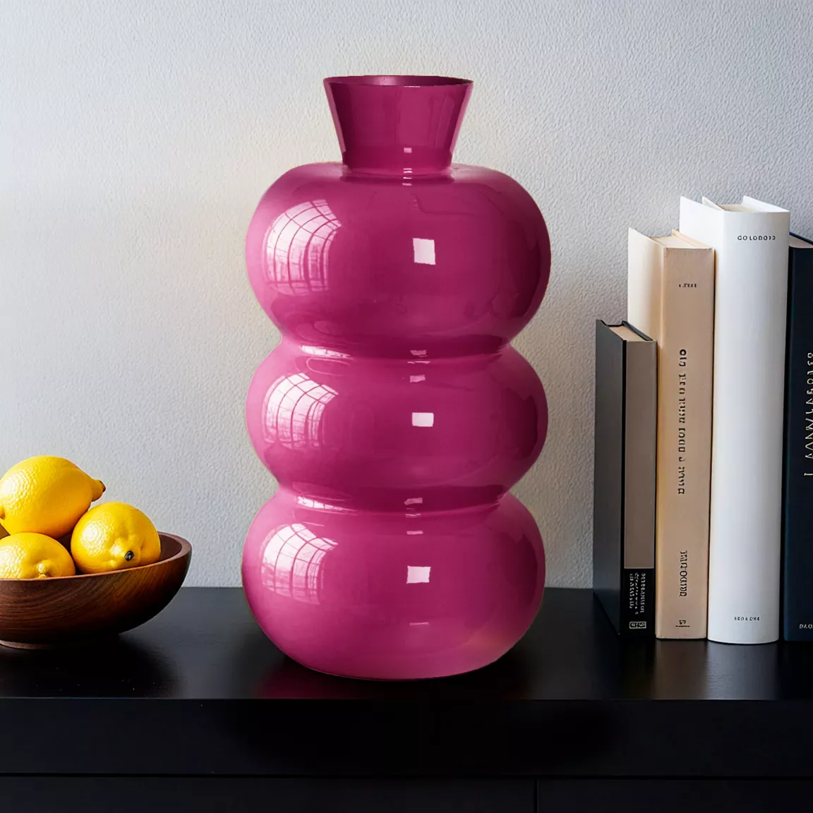 Vase en métal émaillé fait main (H33 cm) Serena Rose fuschia brillant
