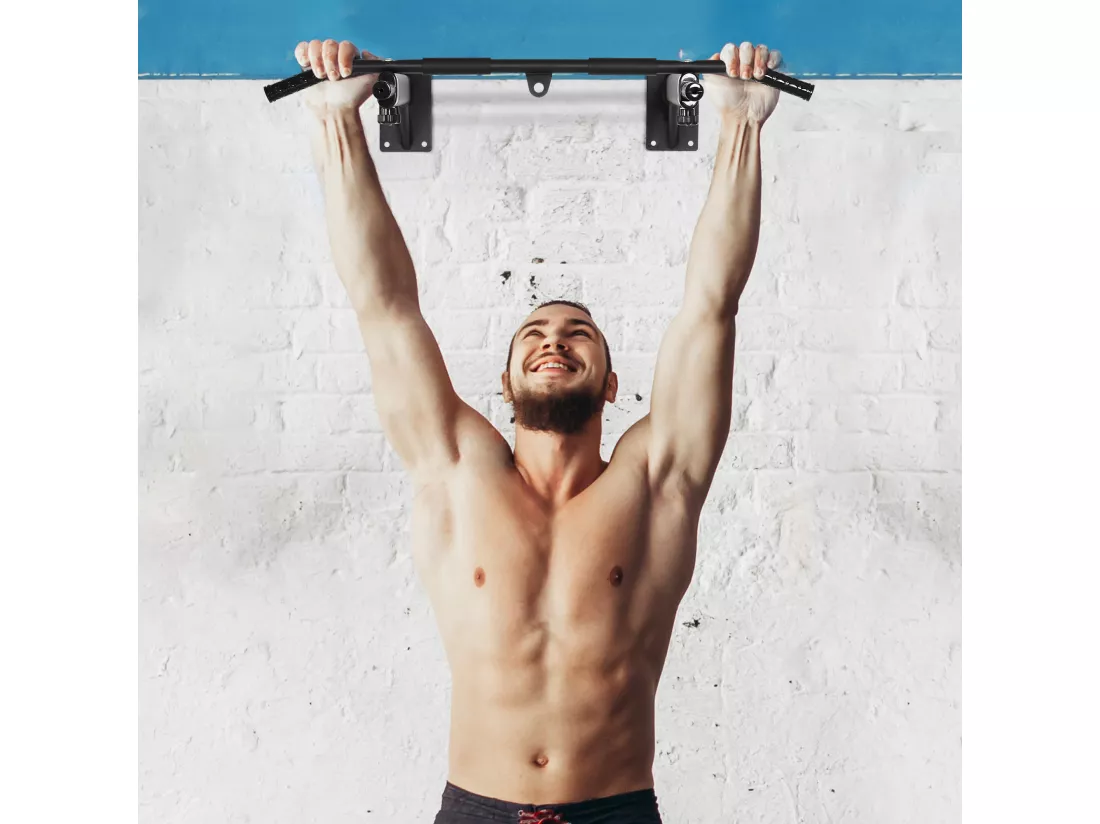 Barre de traction barre de Fitness fixation murale support sac de frappe ou sangles TRX intégré charge max. 150 Kg acier noir