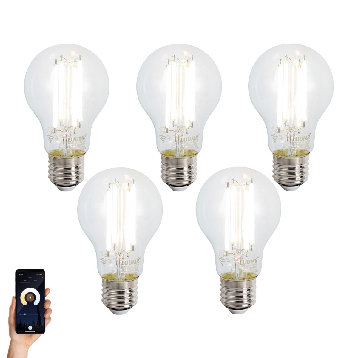 Set van 5 Smart E27 dimbare LED lampen A60 helder 7W 806 lm 2700-6500K