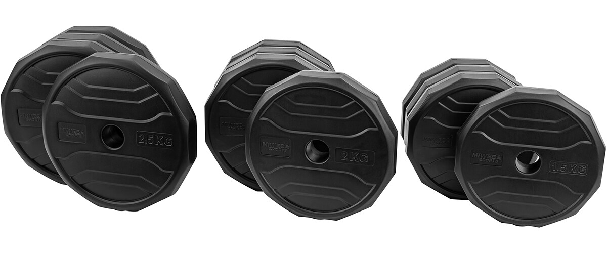 Miweba Sports 6in1-Hantelset, Kurzhanteln-Langhantel-Kettlebell, 25 kg, verstellbar, Sternverschluss