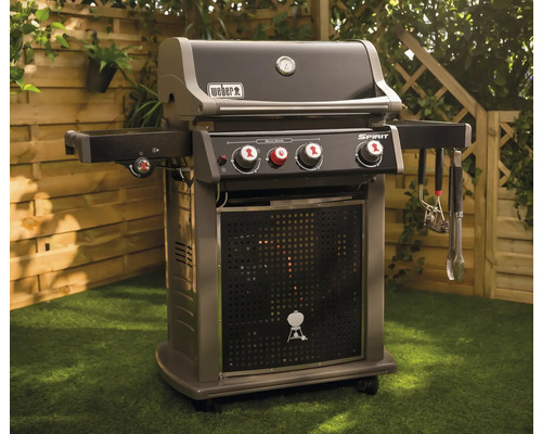 Weber Spirit E-330 Classic GBS gasbarbecue, grijs/zwart, 3 hoofdbranders van roestvrij staal (9,38 kW) + zijbrander, grilloppervlak van 60 x 45 cm, compatibel, inclusief gietijzeren GBS-grillrooster met sear-grill-inzetstuk en flavorizer bars.