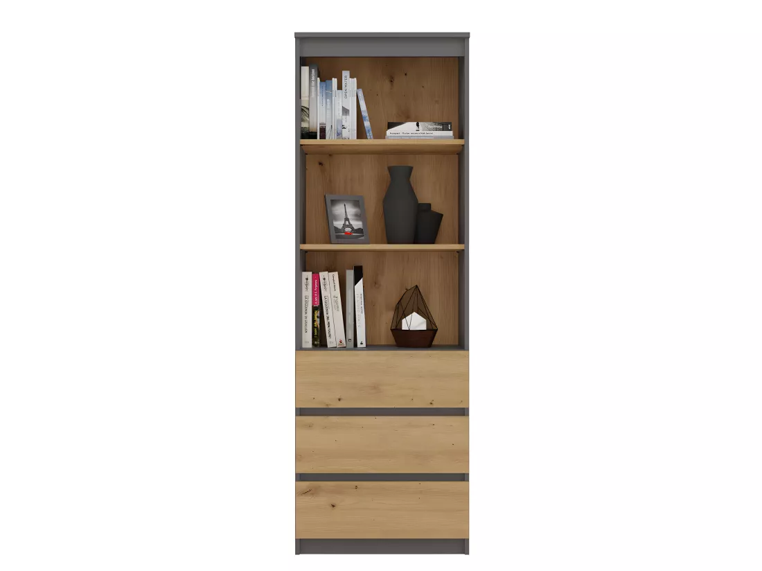 CATANIA - Bibliothèque 3 tiroirs + 2 étagères - 180x60x35 - Meuble de rangement - Etagère livres