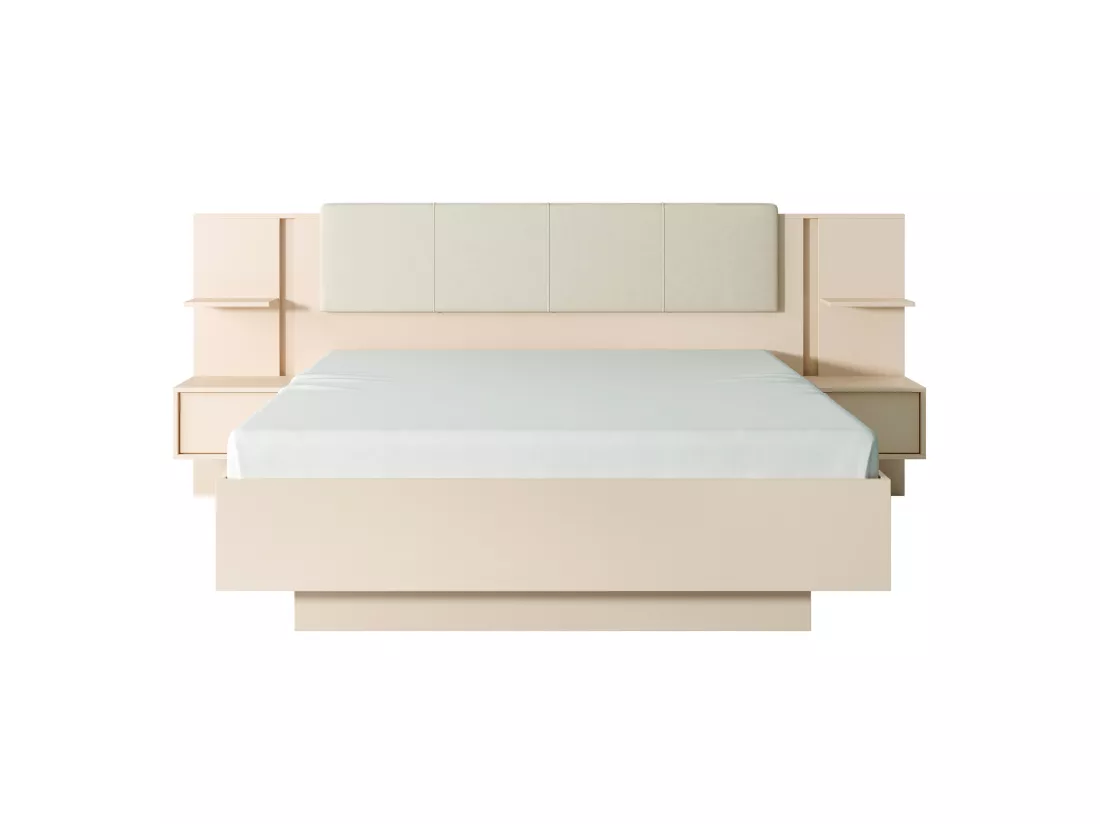 Lit coffre avec chevets 160 x 200 cm - Avec LEDs - Coloris : Beige - ELYNIA