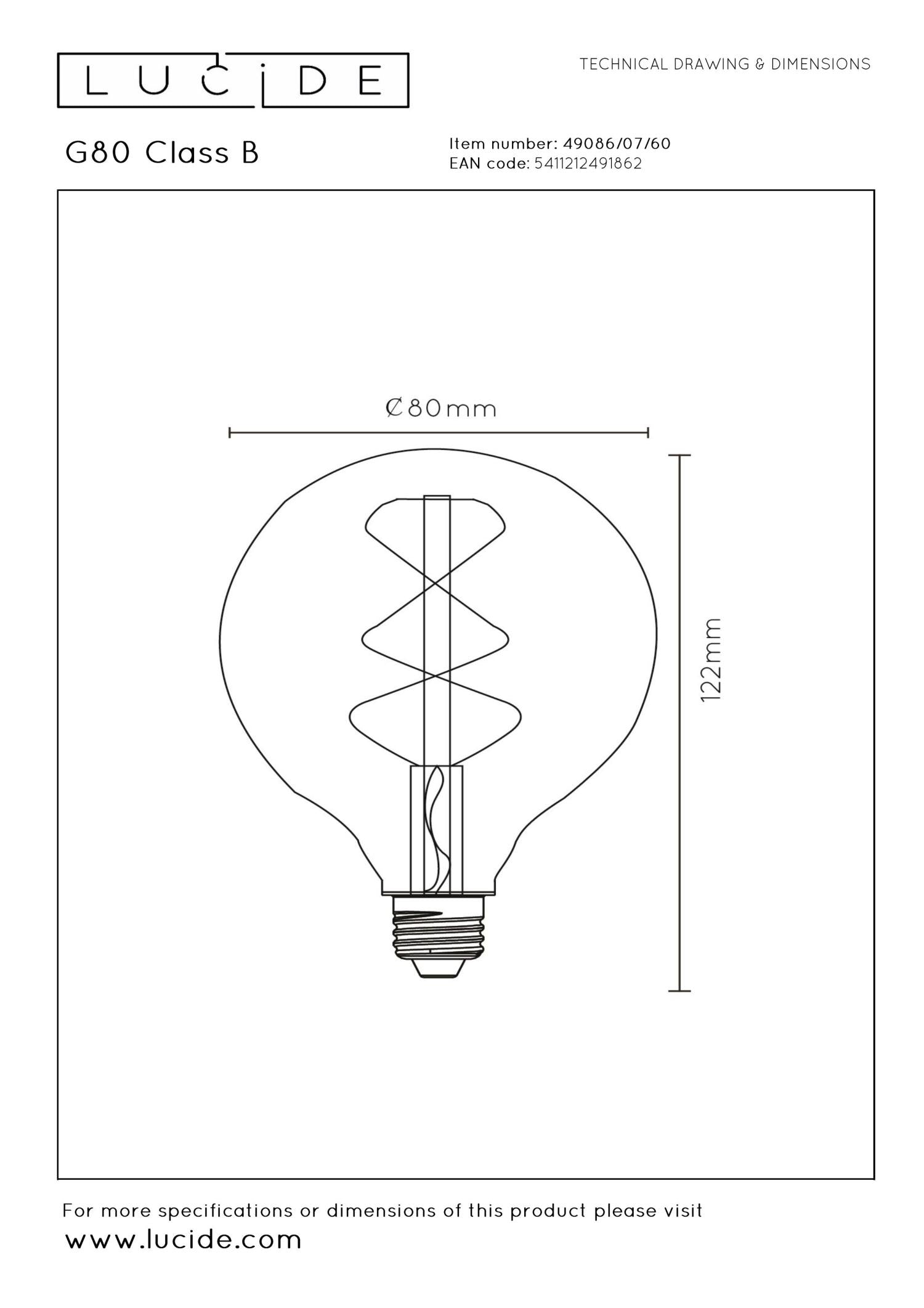 G80 LED lichtbron E27 7W 2700K B transparant dimbaar