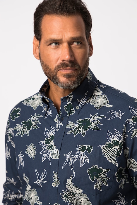 Hemd, Langarm, Buttondown-Kragen, floraler Print, Modern Fit, bis 8 XL